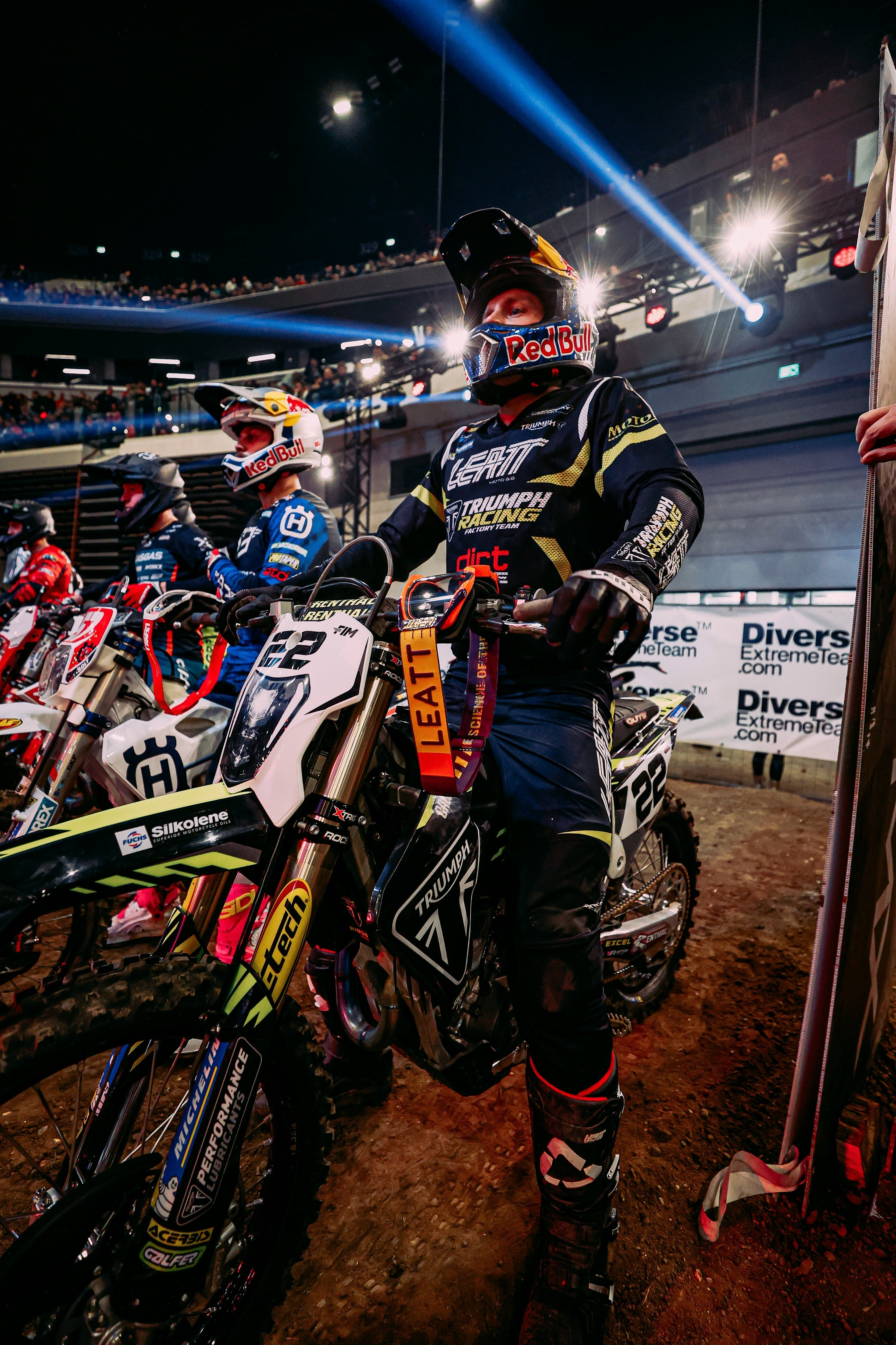 Jonny Walker sitting on bike in full Leatt kit
